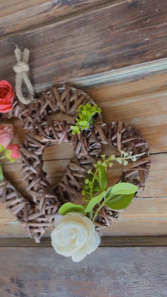 Double Heart Floral Door Hanger