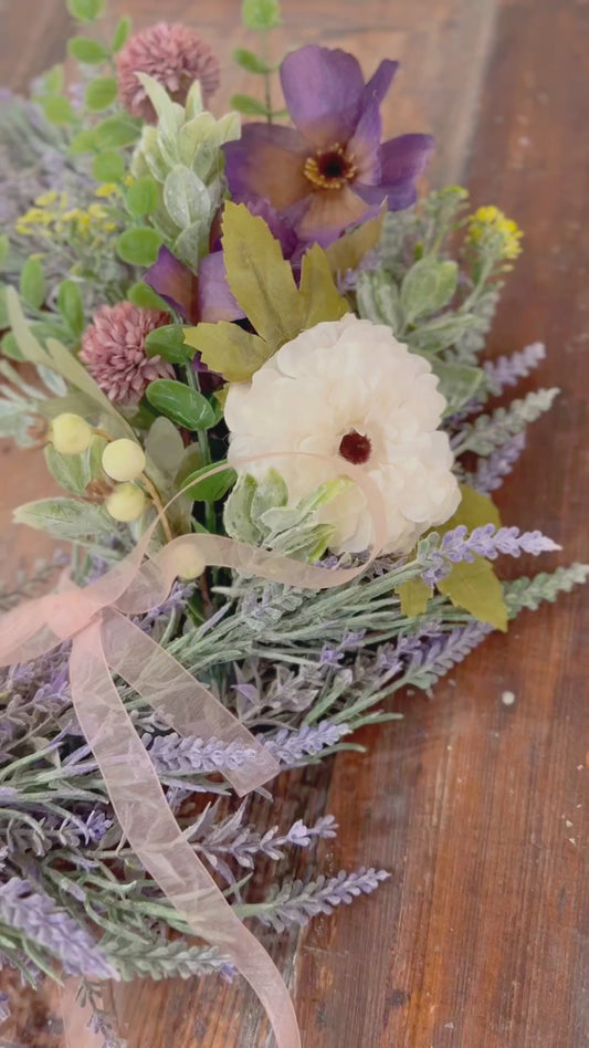 Spring Lavender Wreath with Elegant Pink Bow 16".