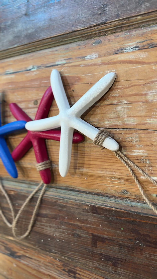 Nautical Wooden Starfish Ornaments in Red, White, and Blue