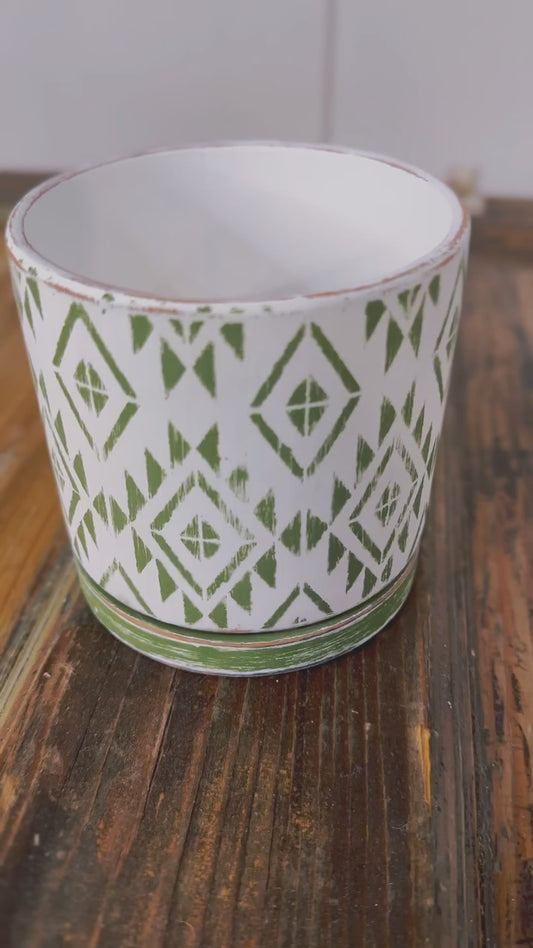 Geometric Hand-Painted Terra Cotta Planter