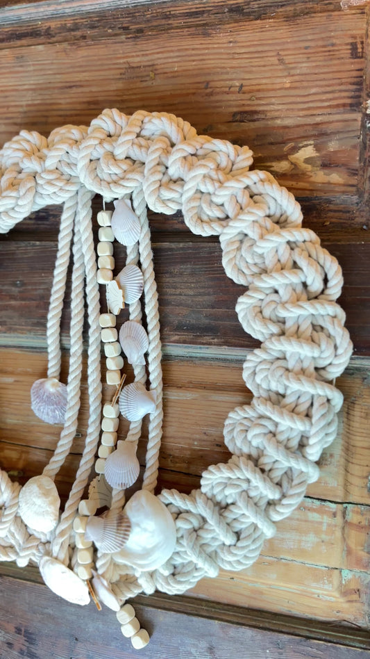 Nautical Rope Wreath with Genuine New England Seashells