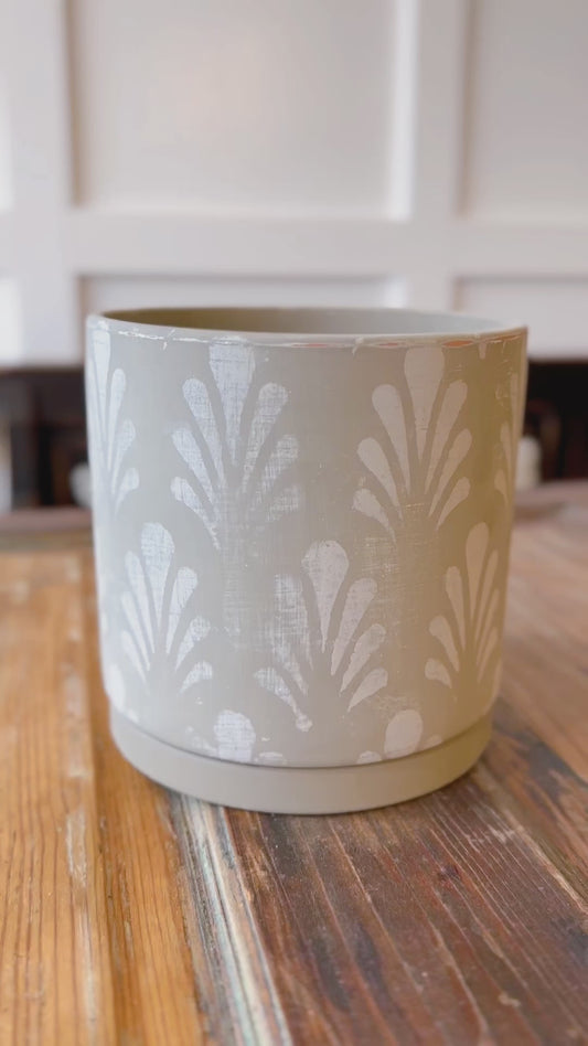 Hand-Painted Botanical Planter in Soft Beige