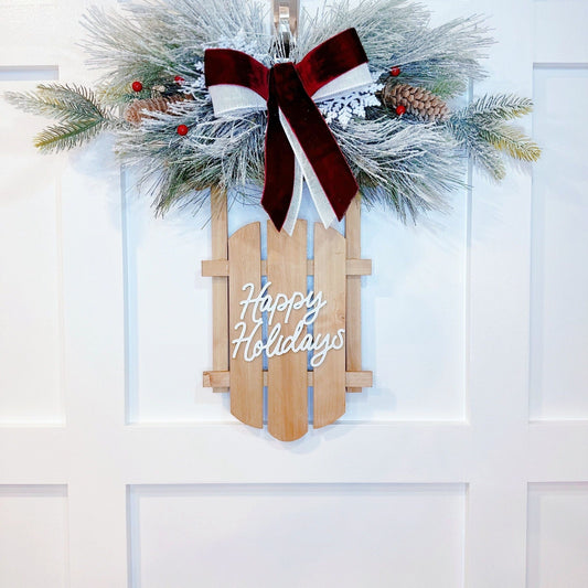 Happy Holidays Wreath with Sled 24".