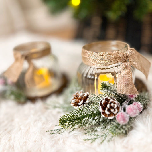 Rustic Burlap Wrapped LED Candle Holders.