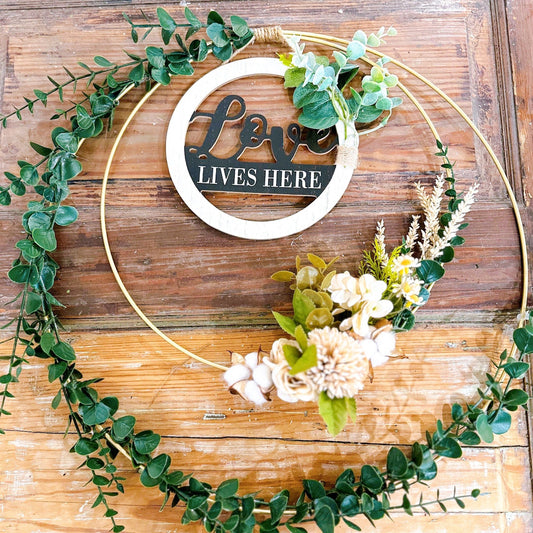 Love Lives Here Double Loop Eucalyptus Wreath 20".