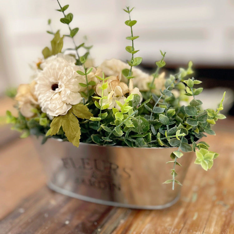 Chic 'Fleurs' Engraved Metal Floral Arrangement.