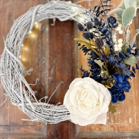 Elegant Navy and White Wreath 18".