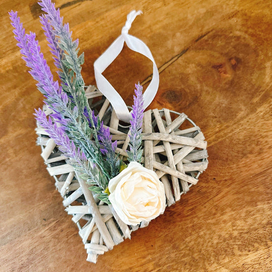 Rustic Lavender & White Rose Heart Door Knob Hanger.