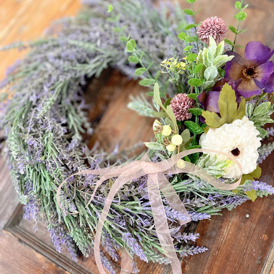 Spring Lavender Wreath with Elegant Pink Bow 16".