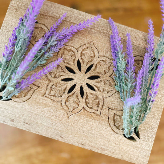 Artisanal Lavender Wooden Keepsake Box.